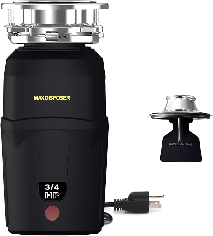 A600 Garbage Disposal 3/4 HP for Kitchen Sink, Food Waste Disposer Fast Continuous Feed Stainless Steel Grind, Quiet, Ease Install, With Power Cord, Powerful Drainage Compact Design 0.75 Horsepower-CasaMuseHome