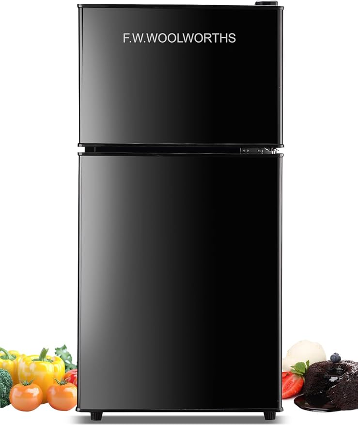 3.5 Cu.Ft Compact Refrigerator with Freezer, Mini Fridge with 2 Doors for Office, Kitchen, Dorm and Bedroom, Small Fridge with 7 Level Temp Adjustable Thermostat, Black-CasaMuseHome