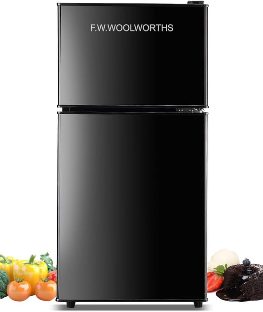 3.5 Cu.Ft Compact Refrigerator with Freezer, Mini Fridge with 2 Doors for Office, Kitchen, Dorm and Bedroom, Small Fridge with 7 Level Temp Adjustable Thermostat, Black-CasaMuseHome