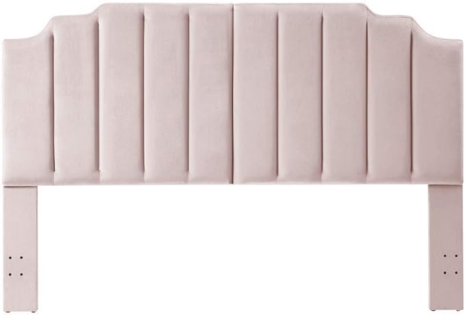 24KF Pink Velvet Tufted King Upholstered Headboard, Modern Vertical Channel Design California King Headboard with Stepped Silhouette Top Edge, Pink-CasaMuseHome