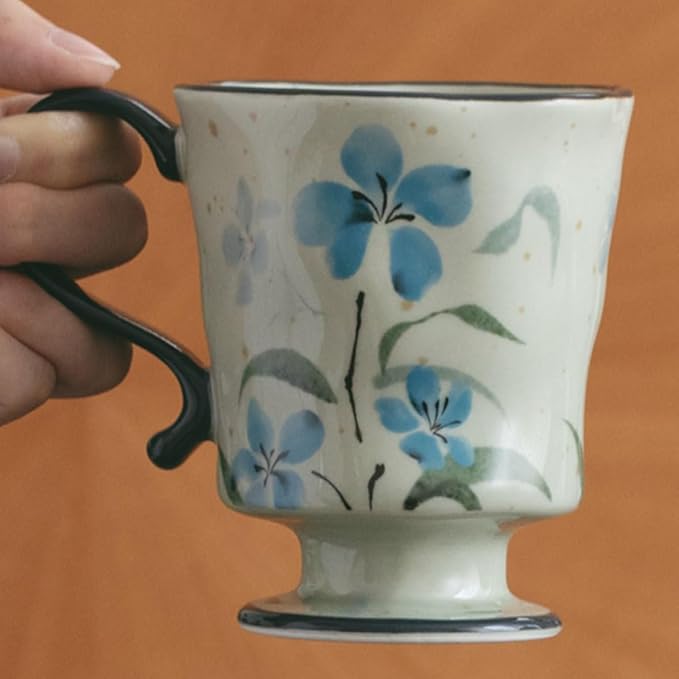 360ml -12.17oz Painted Forget-Me-Not Floral Ceramic Mug - Cute Coffee Cup for Latte, Espresso - Gift for Women, Dishwasher Safe-CasaMuseHome