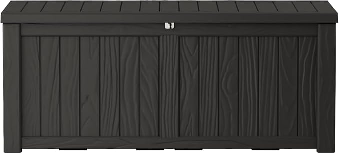 150 Gallon Lockable Resin Deck Box, Waterproof & UV-Resistant Outdoor Storage Box for Outdoor Cushion Storage, Garden Tools & Pool Accessories Storage, Black-CasaMuseHome