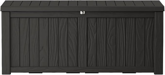 150 Gallon Lockable Resin Deck Box, Waterproof & UV-Resistant Outdoor Storage Box for Outdoor Cushion Storage, Garden Tools & Pool Accessories Storage, Black-CasaMuseHome