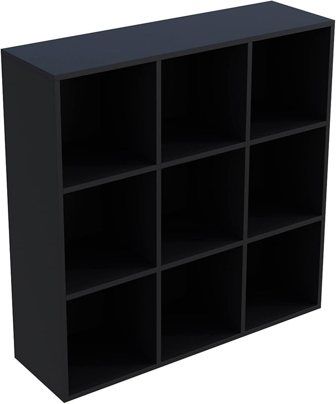 9-Cube Storage Shelf Bookcase - Wooden 3-Tier Free Standing Open Bookshelf for Home and Office, Organizer Cabinet in Black-CasaMuseHome