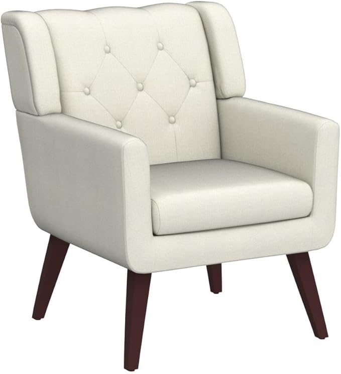 Accent Chair Button-Tufted Upholstered Living Room Chairs Comfy Reading Chair Mid Century Modern Chair with Linen Fabric Lounge Arm Chairs for Living Room Bedroom (Beige Set of 2)-CasaMuseHome