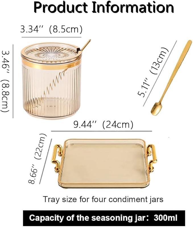 Acrylic Condiment Spice Jars,Condiment Spice Box With Lids and Spoons and Tray,Clear Plastic Condiment Canisters,Seasoning Box 4 Pack,Seasoning Box Set for Kitchen to Storage Salt,Paprika,Sugar-CasaMuseHome