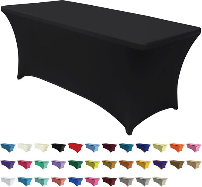 ABCCANOPY 4 FT Black Spandex Table Cover Stretch Fitted Wrinkle Resistant Tablecloth Reuse for Rectangular Folding Table Patry Event Wedding Banquet Protector-CasaMuseHome