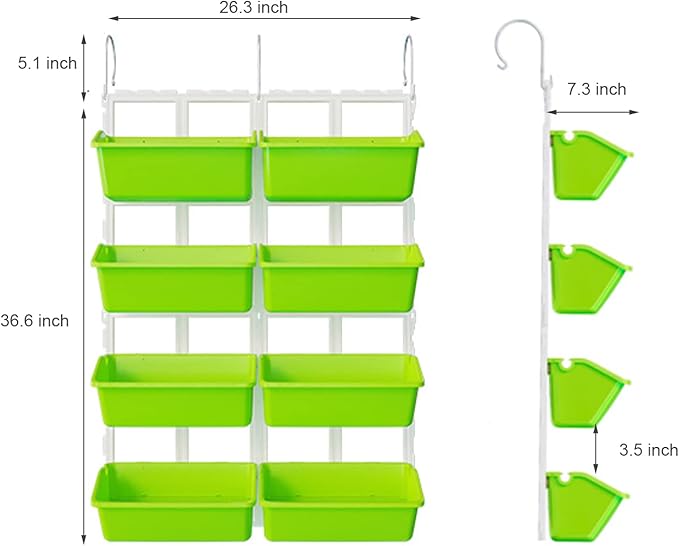 8 Pockets Vertical Planters,Wall Mounted Plastic Plant Grow Pots,Wall Pocket Planters for Indoor,Outdoor,Balcony,Garden Decoration,Light Green-CasaMuseHome
