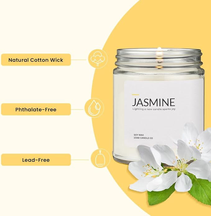 1OAK Jasmine Candle - Soy Wax Scented Candles (Jasmine) - Soy Candles for Home Scented - Long Burning Premium - Hand-Poured (7oz.)-CasaMuseHome