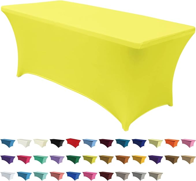 ABCCANOPY 6 FT Yellow Spandex Table Cover Stretch Fitted Wrinkle Resistant Tablecloth Reuse for Rectangular Folding Table Patry Event Wedding Banquet-CasaMuseHome