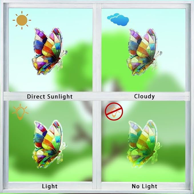20pcs Window Decals for Bird Strikes, Anti Collision Window Clings, Rainbow Reflection Window Sticker, Butterfly Style Sun Catcher Stickers for Glass Windows-CasaMuseHome