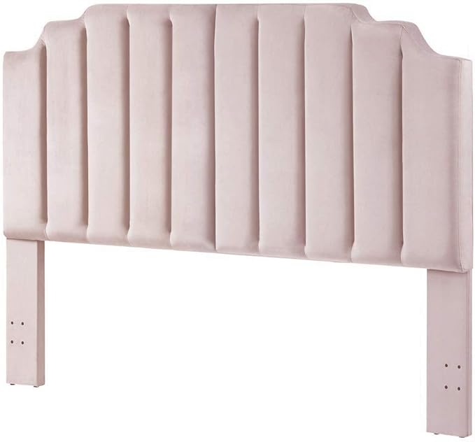 24KF Pink Velvet Tufted King Upholstered Headboard, Modern Vertical Channel Design California King Headboard with Stepped Silhouette Top Edge, Pink-CasaMuseHome