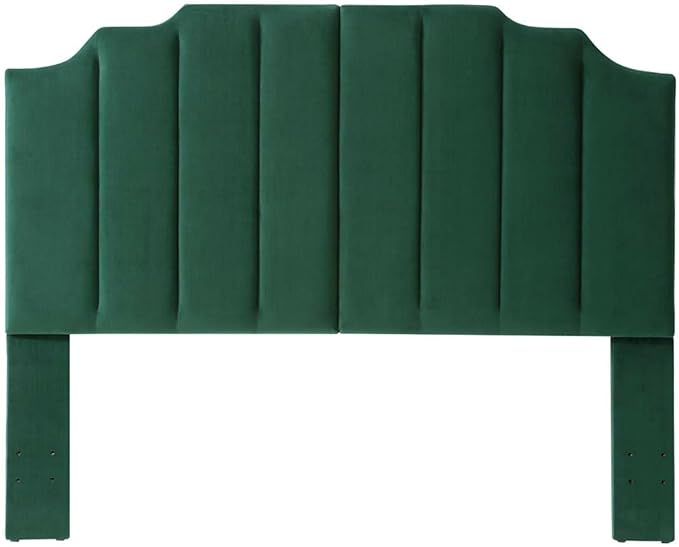 24KF Jade Velvet Tufted Queen Upholstered Headboard, Modern Vertical Channel Design California Queen/Full Headboard with Stepped Silhouette Top Edge,Jade-CasaMuseHome