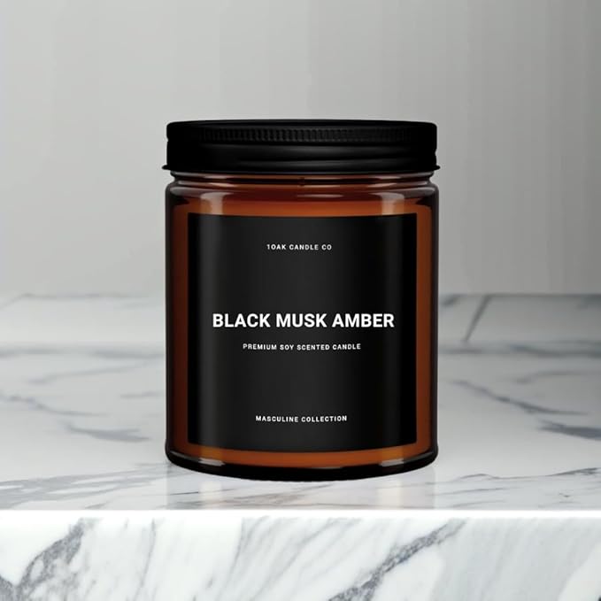 1OAK Black Musk Amber Candle - Soy Wax Scented Candle for Men - 7oz, Long Burning, Masculine - Premium Gift Option-CasaMuseHome