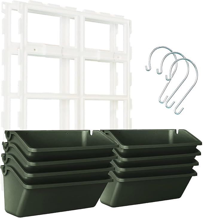 8 Pockets Vertical Planters,Wall Mounted Plastic Plant Grow Pots,Wall Pocket Planters for Indoor,Outdoor,Balcony,Garden Decoration,Green-CasaMuseHome