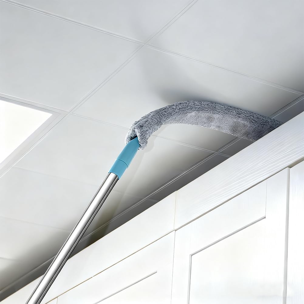 Saker Plus Retractable Gap Dust Cleaning Artifact, Saker Plus Flat Duster for Under Furniture, Reusable Washable Bendable Dusting Wand with Microfiber Dusting Cloths (2PCS)