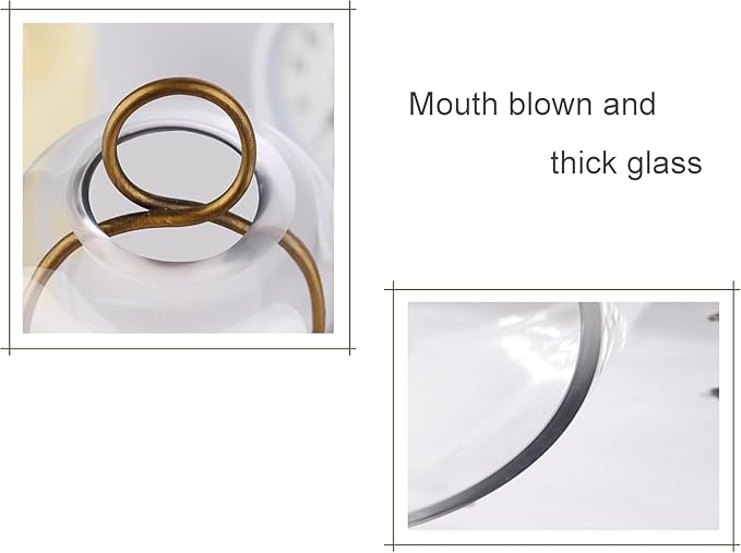 16" High Versatile Modern Metal Hurricane Lantern with Handmade Sturdy Glass Dome for Pillar Candle & Plants (Brass, 6.3"x16.5")-CasaMuseHome