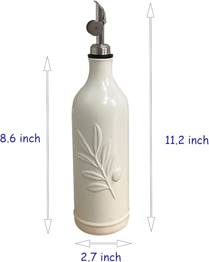 20 Oz Ceramic Olive Oil Dispenser Bottle, with Stainless Steel Spout & Funnel, Ideal for Oil, Vinegar, Coffee Syrup & Liquids (White)-CasaMuseHome