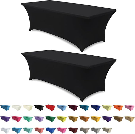 ABCCANOPY 6 FT Black Spandex Table Cover Wrinkle Resistant Fitted Stretch Tablecloth Reuse for Rectangular Folding Table Patry Event Wedding Banquet Protector 2 Pack-CasaMuseHome