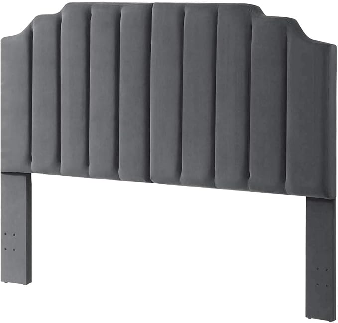 24KF Dark Gray Velvet Tufted King Upholstered Headboard, Modern Vertical Channel Design California King Headboard with Stepped Silhouette Top Edge,Dark Gray-CasaMuseHome