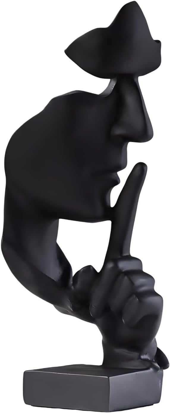 aboxoo Thinker Statue, Silence is Gold Abstract Art Figurine, Modern Home Resin Sculptures Decorative Objects Piano Desktop Decor for Creative Room Home, Office Study Decor (Large Black)-CasaMuseHome