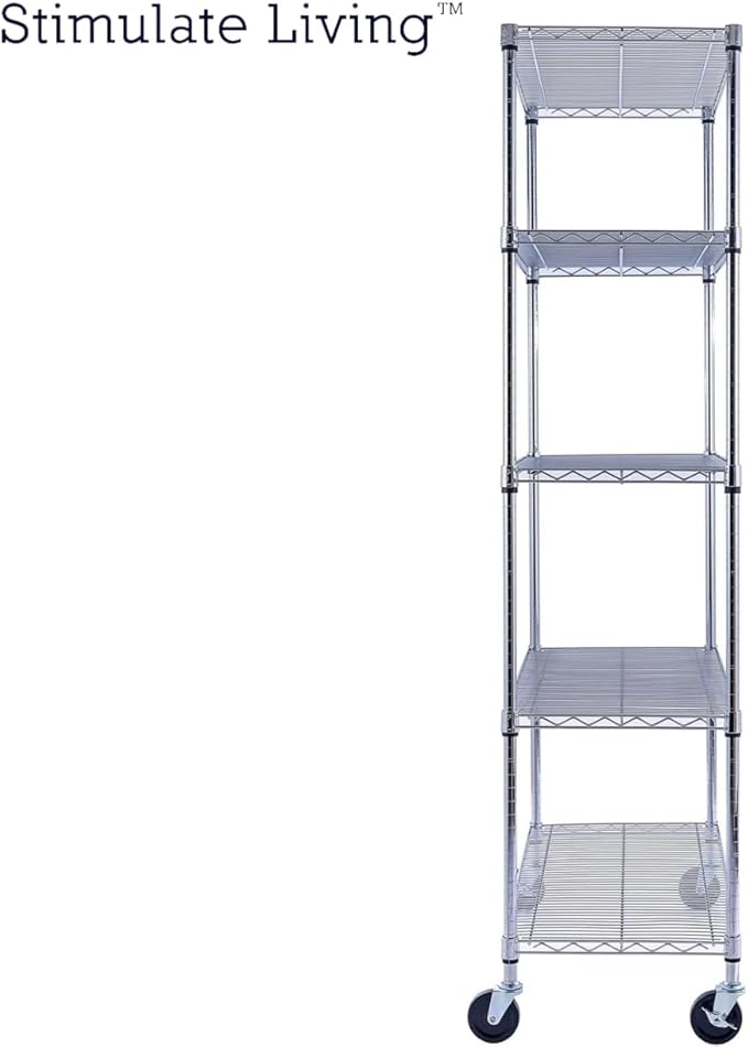 60"x18"x72" PRIME HEAVY DUTY Chrome 5-Tier Wire Shelving 4000 LBS MAX Capacity Storage Rack for Commercial, School, Home, Garage, Warehouse, Industrial, and Hospital Uses (with Wheels)-CasaMuseHome