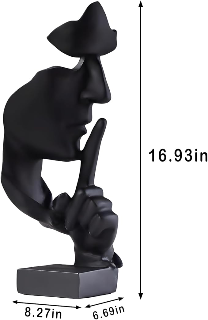 aboxoo Thinker Statue, Silence is Gold Abstract Art Figurine, Modern Home Resin Sculptures Decorative Objects Piano Desktop Decor for Creative Room Home, Office Study Decor (Large Black)-CasaMuseHome
