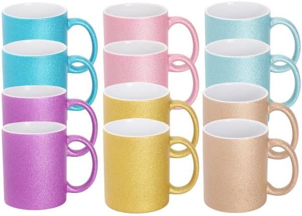 11oz White Ceramic Sublimation Coffee Mug in White Gift Box, 6 Sparkling Mixed Colors, Case of 12-CasaMuseHome
