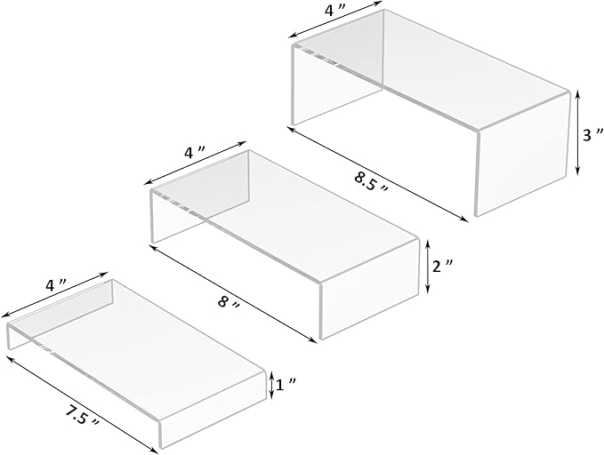 Acrylic Risers Display Stands 3pcs, Rectangular Dessert Table Display Set, Clear Display Shelf for Funko Pop, Collectibles, Retails, Shoes, Plants, Home Decors, Decoration - 7.5''x8''x8.5''-CasaMuseHome