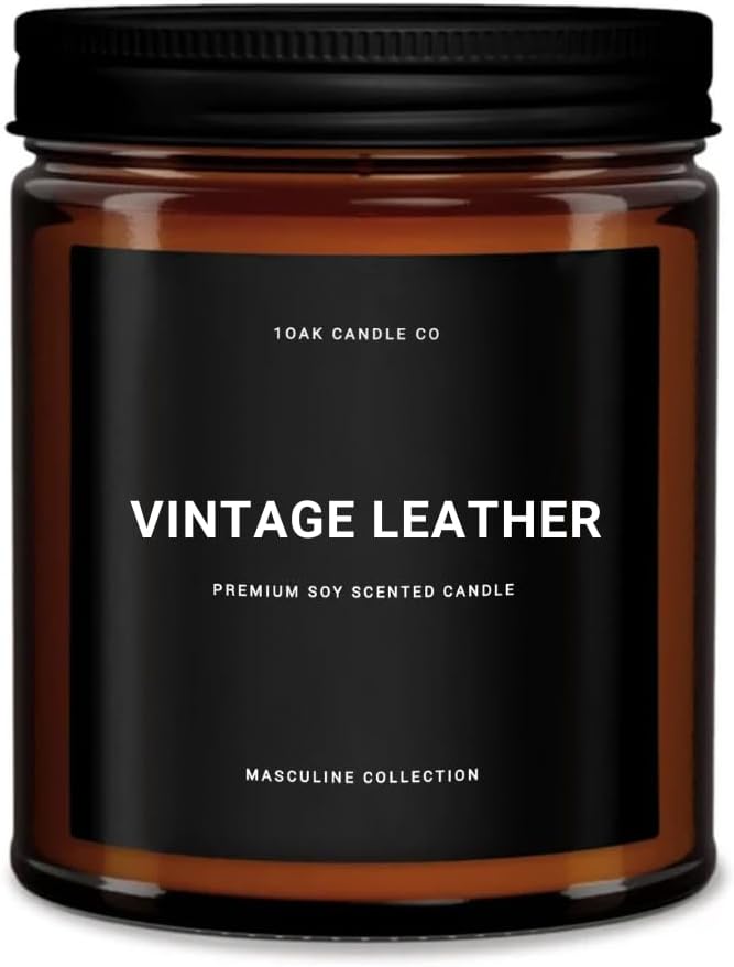 1OAK Scented Candles for Men (Vintage Leather) - Leather Candle- Masculine Decor - Long Burning Premium - Soy Wax (7oz.)-CasaMuseHome