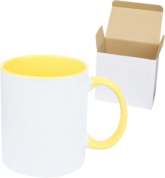 11oz White Ceramic Sublimation Coffee Mug in White Gift Box, Yellow, Case of 12-CasaMuseHome