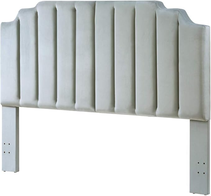 24KF Steel Gray Velvet Tufted King Upholstered Headboard, Modern Vertical Channel Design California King Headboard with Stepped Silhouette Top Edge, Steel Gray-CasaMuseHome