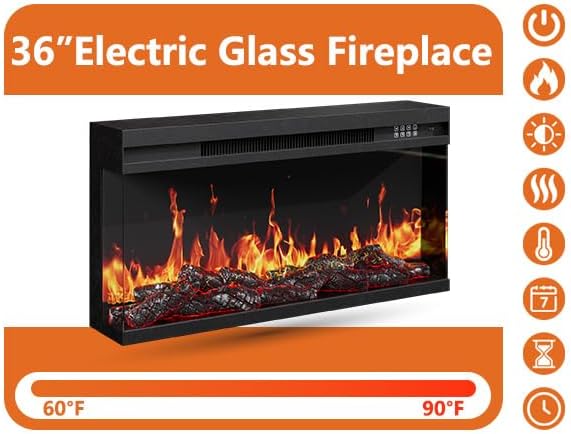 3-Sided Glass Farmhouse Fireplace TV Stand for TVs Up to 100 Inch, Entertainment Center with 36" Electric Fireplace, Oak TV Console with Storage Cabinets for Living Room-CasaMuseHome