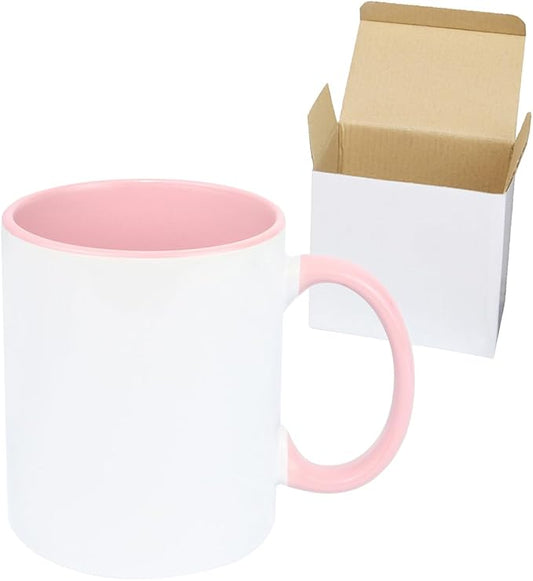 11oz White Ceramic Sublimation Coffee Mug in White Gift Box, Pink, Case of 12-CasaMuseHome