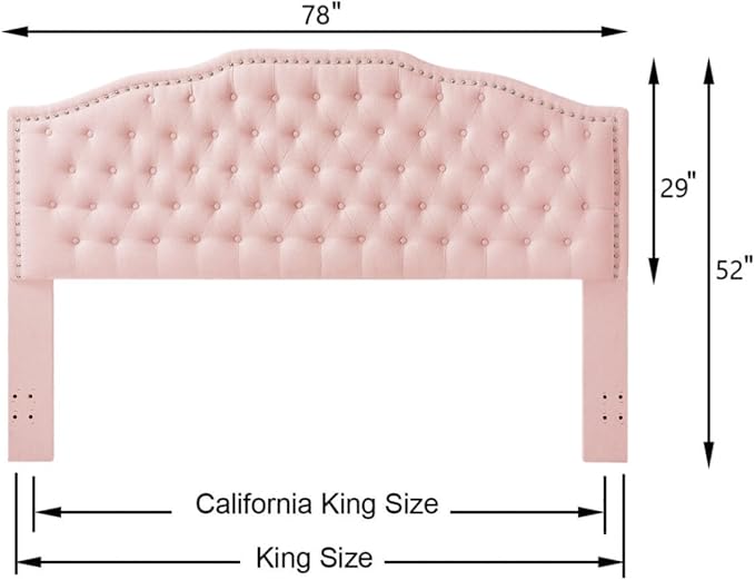 24KF Upholstered Button Tufted King Size Headboard with Nailhead Trim, Elegant Boucle Fabric California King headboard, 6031-K-Boucle-Pink-CasaMuseHome