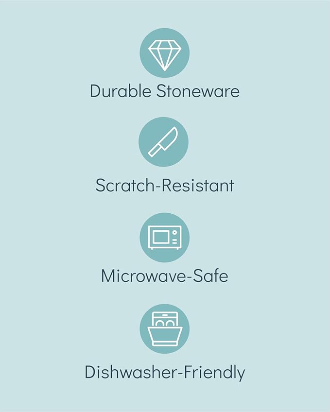 24 Piece Dinnerware Sets for 8 - Modern Style Stoneware Dinnerware Set - Scratch Resistant, Dishwasher Safe Plates and Bowls Sets Ceramic, Dish Set, Bowl and Plate Set - Black and Petrol Blue…-CasaMuseHome