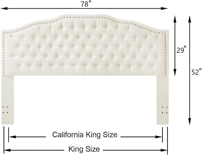 24KF Upholstered Button Tufted King Size Headboard with Nailhead Trim, Elegant Boucle Fabric California King headboard, 6031-K-Boucle-Ivory-CasaMuseHome