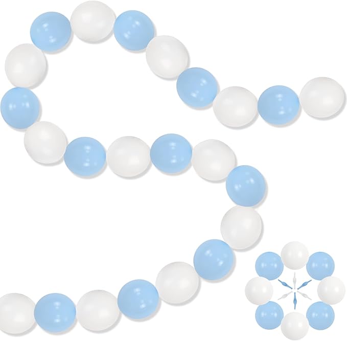 100PCS Blue and White Link Balloons, Baby Light Blue White Linking Balloons with Tail for Making Balloon Wall Arch and Chains, Quick Balloon for Wedding Birthday Baby Shower Party Decorations (6inch)-CasaMuseHome