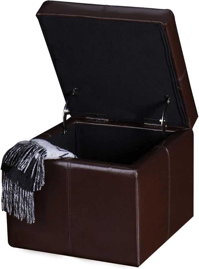 Adeco 17.7" Leather Cube Storage Brown Ottomans for Living Room-CasaMuseHome