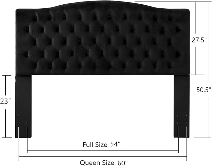 24KF Upholstered Tufted Button Velvet Headboard,Comfortable Fashional Headboard Queen/Full Size,Black-CasaMuseHome