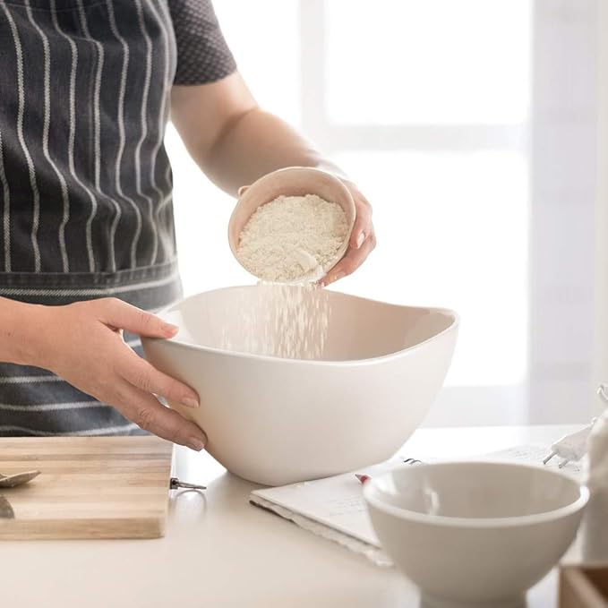 DOWAN Large Mixing Bowls, Ceramic Serving Bowls, 3.2 Quart Deep Salad Bowls, 105 Oz White Fruit Bowls for Modern Home, Set of 2-CasaMuseHome