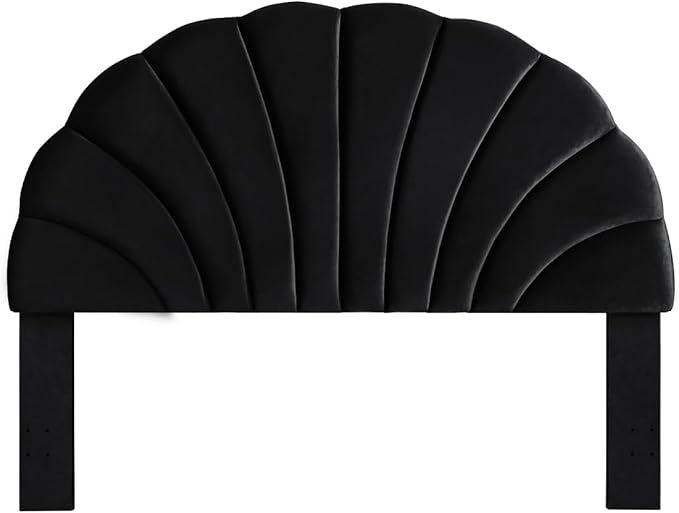 24KF Stunning Crown Design King Headboard, Upholstered Soft Velvet Petal Pattern Headboard King/CA King-Black-CasaMuseHome