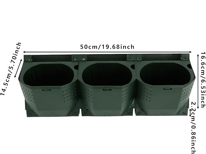 12Pieces 3-Pot Wall Planter Vertical Garden Plant Walls Wall Mounted Vertical Planter with Water-Storage Layer Stackable Wall-Mounted Flower Pot for Gardens, Balconies 180.78lbs Total Capacity (Green)-CasaMuseHome
