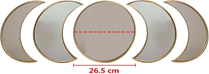 5 pcs Scandinavian Natural Decor Acrylic Moonphase Mirrors Interior Design Moon Phase Mirror Bohemian Wall Decoration for Home Living Room Bedroom Decor - No Need to Punch (Gold)-CasaMuseHome
