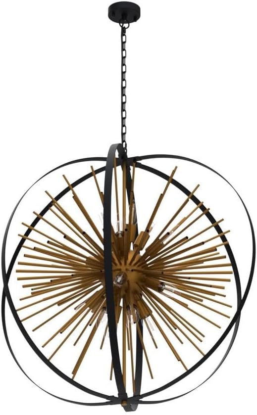 31.5" Black Gold 16-Light Globe Sputnik Chandelier Modern Industrial Adjustable Hanging Ceiling Firework Pendant Light Fixture for Entryway Foyer Stairway Bedroom Dining Living Room Hallway-CasaMuseHome