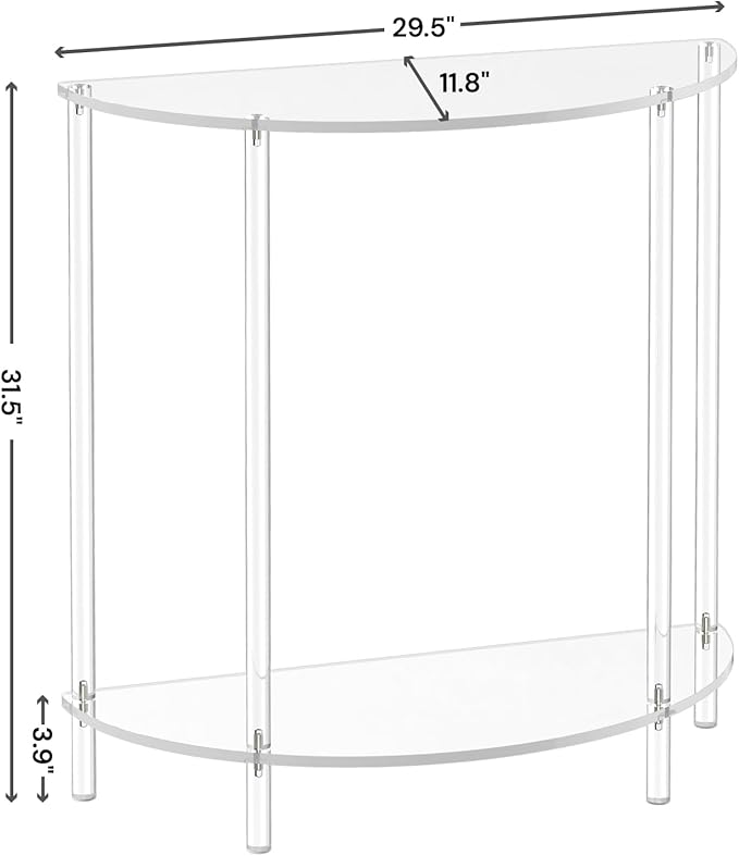 Acrylic Console Table, Half Moon, 29.5" Small Entryway Table, Clear Entry Table for Sofa, Foyer, Hallway, Living Room, Easy Assembly, 2 Tier, 11.8" D x 31.5" H-CasaMuseHome