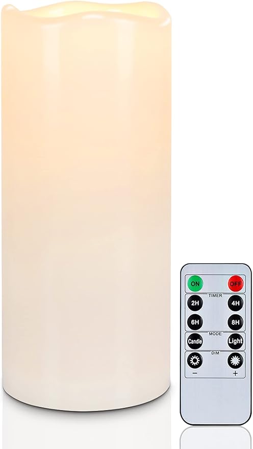 5plots 4" x 10" Single Waterproof Outdoor Flameless Candles, Battery Operated Flickering LED Pillar Candles with Remote and Timers for Indoor Outdoor Lanterns, Long Lasting, Large-CasaMuseHome