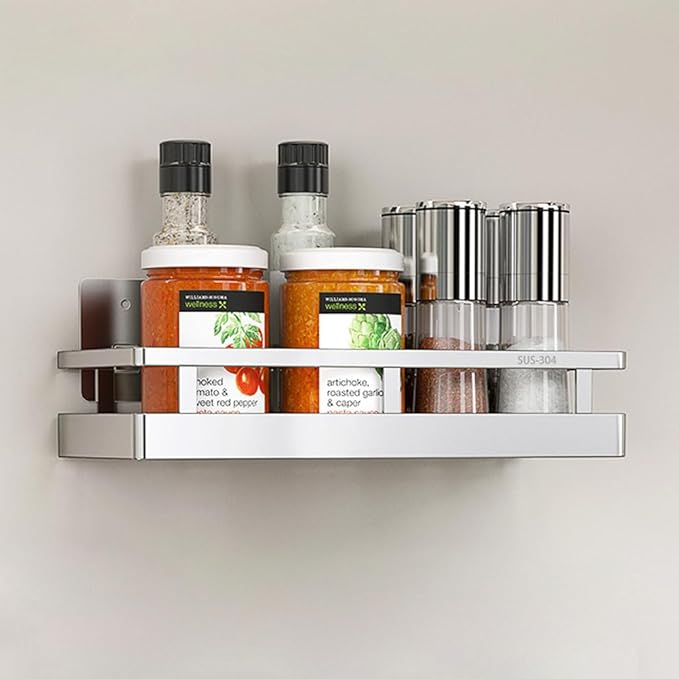 2PCS Kitchen Spice Rack, SUS304 Stainless steel Wall Mount Storage Rack, Seasoning Container, 11.8Inch Spice Organizer, Kitchen Seasoning Hanging Rack, Bathroom Shelf for Storing Toiletries-CasaMuseHome