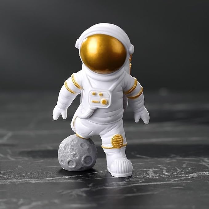 4 Pcs Gold White Astronaut Statues Set, Spaceman Sculpture Figurines Home Ornament Cake Toppers Gift-CasaMuseHome