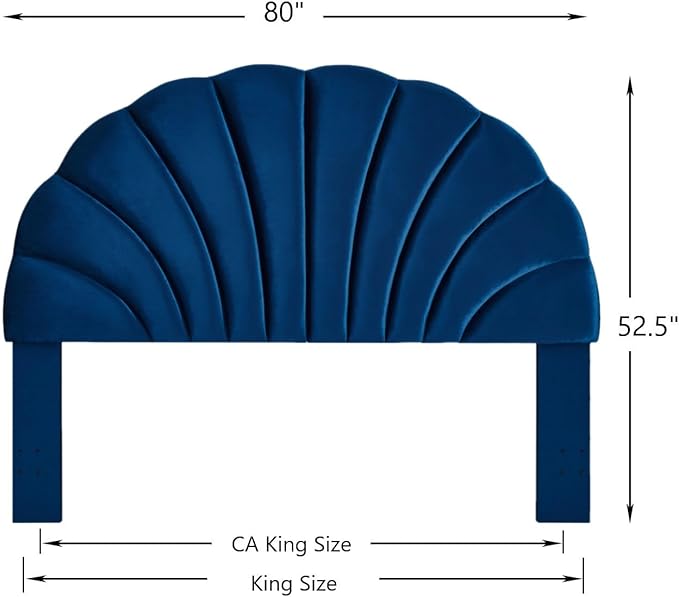24KF Stunning Crown Design King Headboard, Upholstered Soft Velvet Petal Pattern Headboard King/CA King-6039-K-Navy-CasaMuseHome
